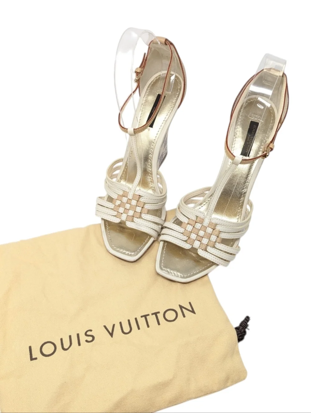 Louis Vuitton Damier Azur Pattern Leather Wedge Y2K Sandals Size EU 38.5